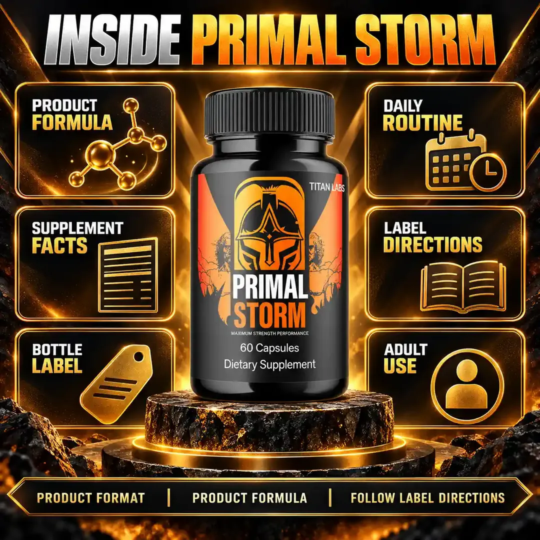 Primal Storm listing infographic panels showing ingredient information