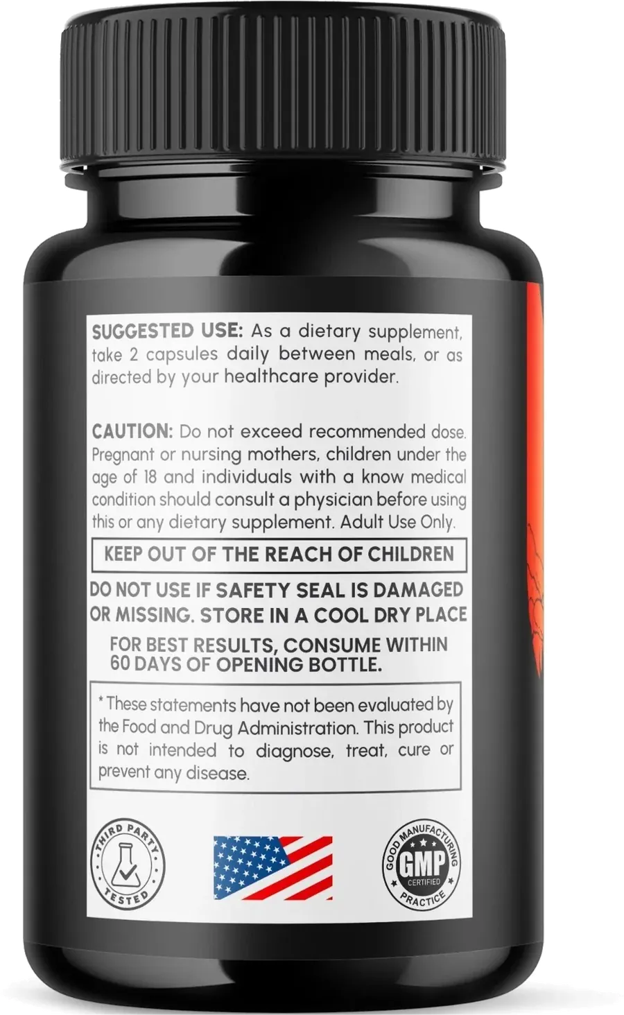 Primal Storm side label with suggested use, storage, caution and boxed warning, for comparison